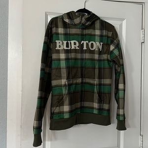 Burton zip up green plaid “dry ride” hoodie